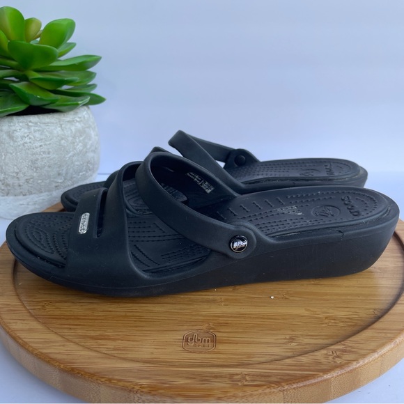 Crocs Patricia Black Wedge Slide Outdoor Water-Resistant Sandal Size 11 - Picture 1 of 7